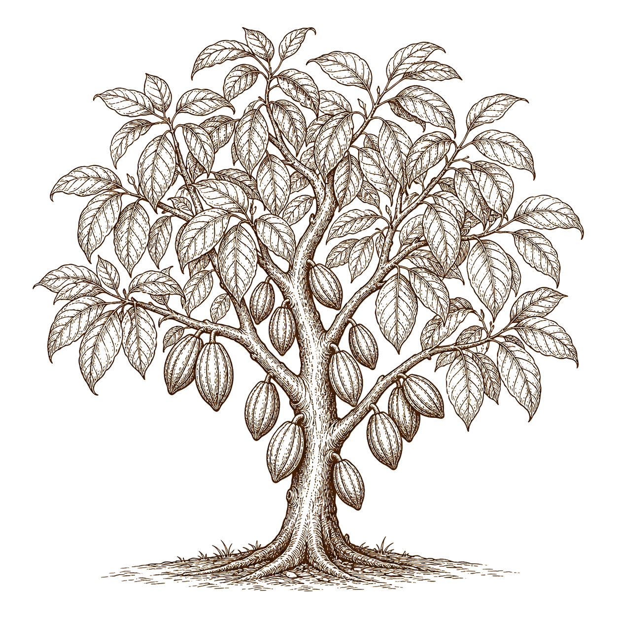 Line illustration of a cacao tree